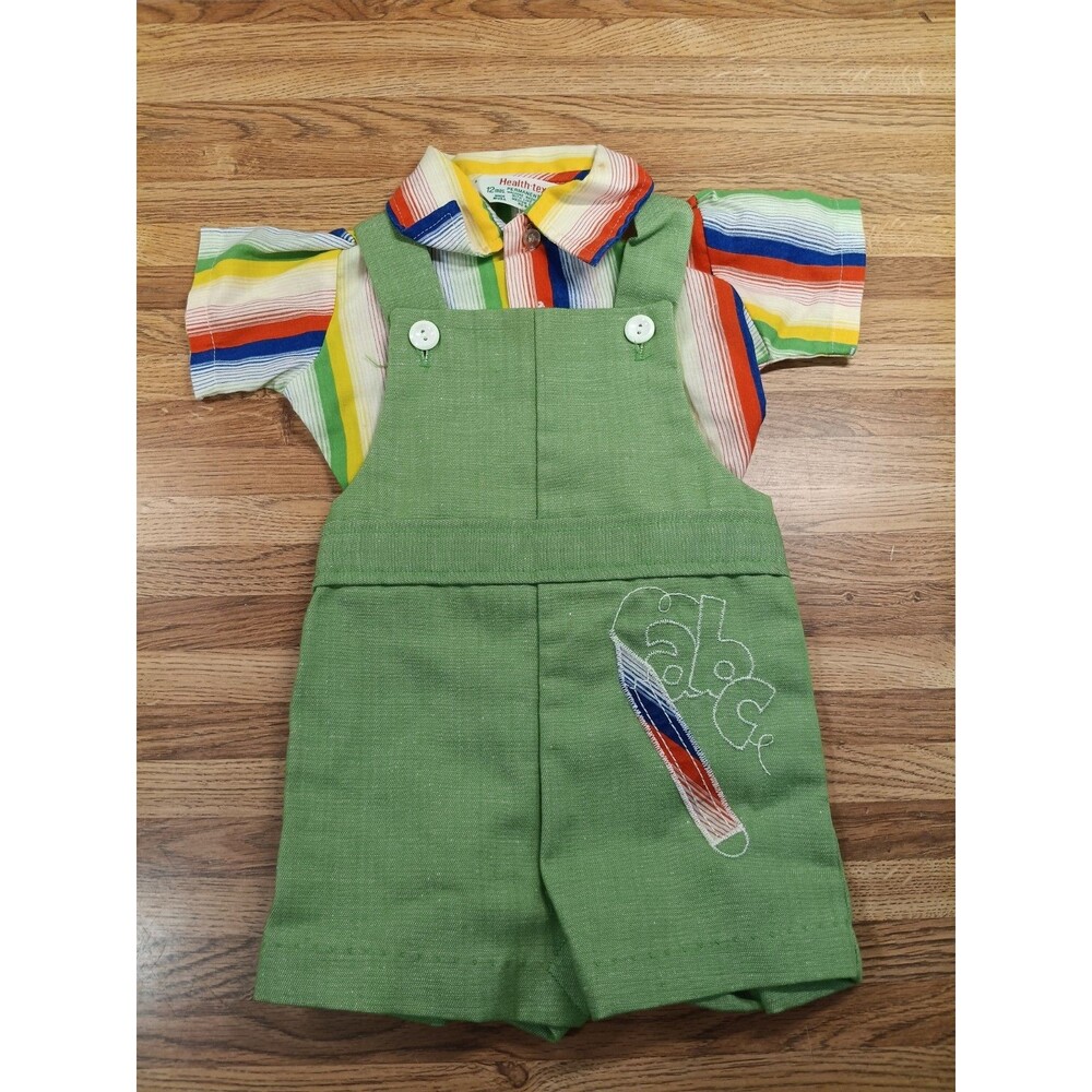 Vintage Healthtex Boys Outfit Set Size 12 Months Green